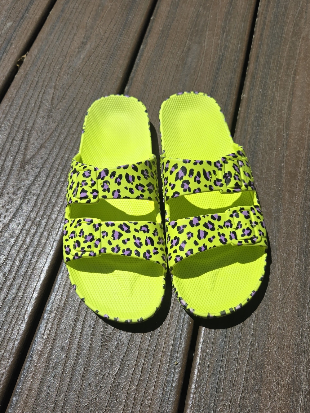 Freedom Moses Women’s Neon Leopard Print Slide Sandals